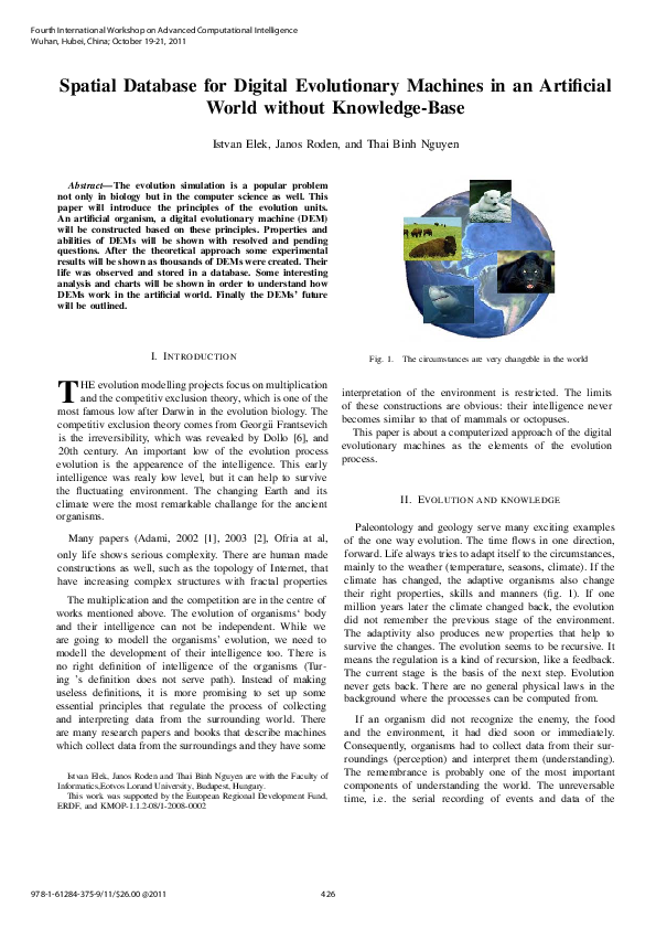 (PDF) Spatial database for digital evolutionary machines in an ...