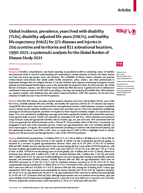 (PDF) Global incidence prevalence years lived with disability ...