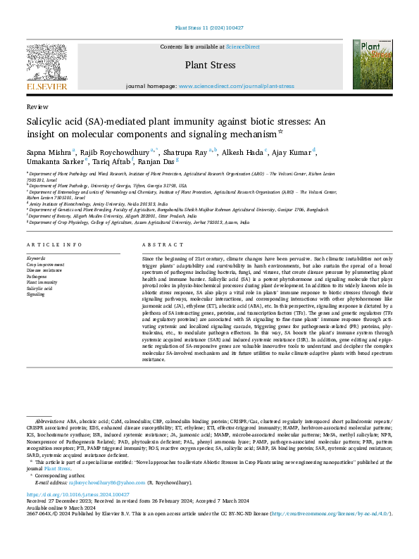 (PDF) Salicylic acid (SA)-mediated plant immunity against biotic ...