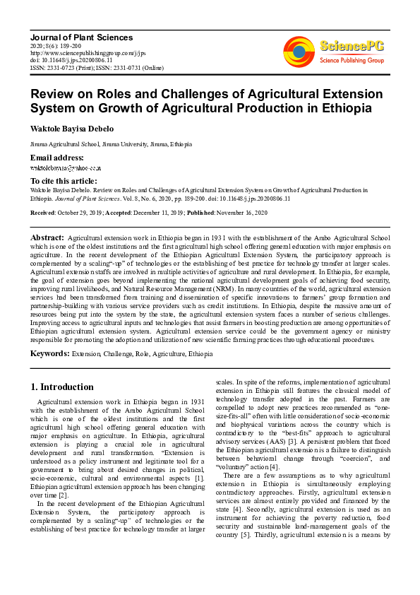 (PDF) Review on Roles and Challenges of Agricultural Extension System ...