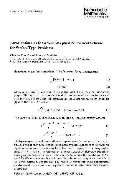(PDF) Error estimates for a semi-explicit numerical scheme for Stefan ...