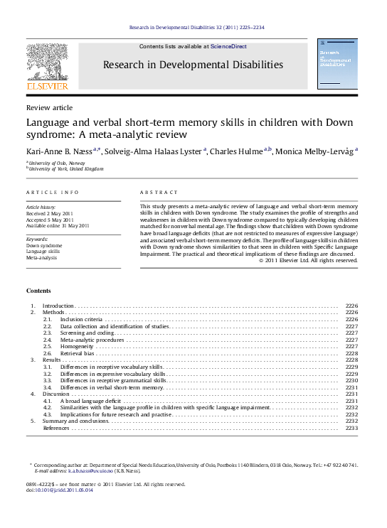 (PDF) Language and verbal short-term memory skills in children with ...