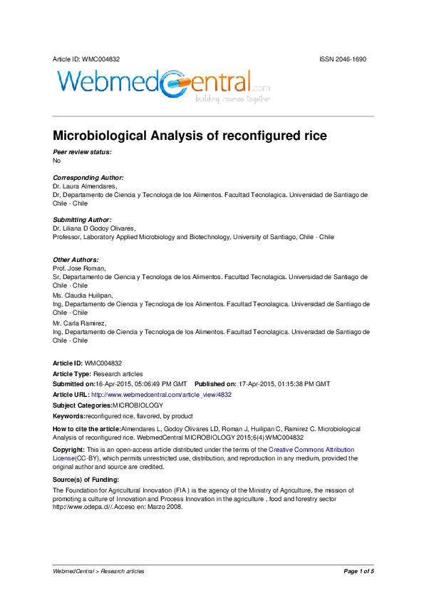 (PDF) Microbiological Analysis Of Reconfigured Rice