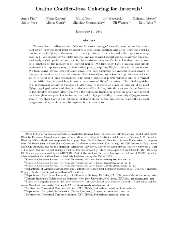 (PDF) Online Conflict‐Free Coloring for Intervals