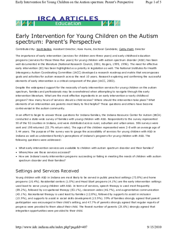 (PDF) Early intervention for young children on the autism spectrum ...