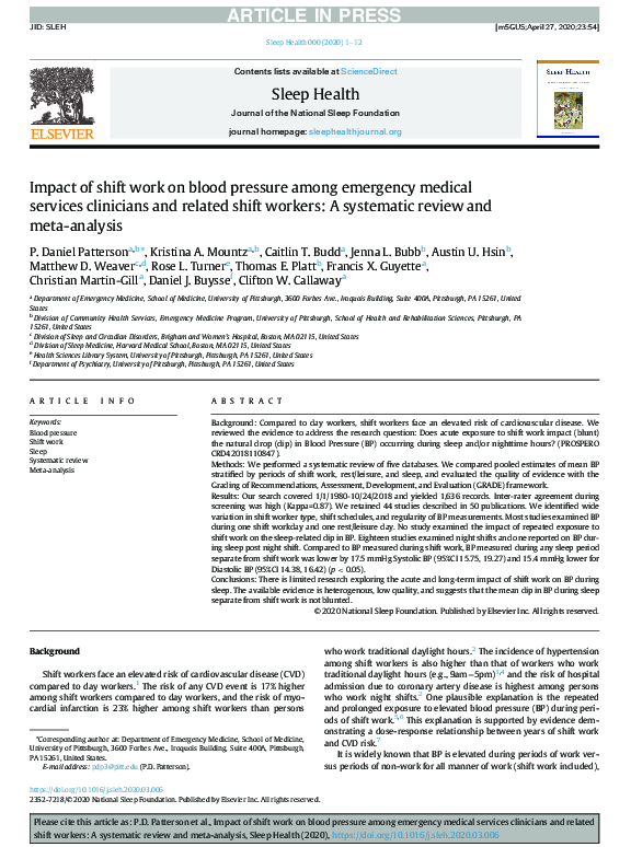 (PDF) Impact of shift work on blood pressure among emergency medical ...