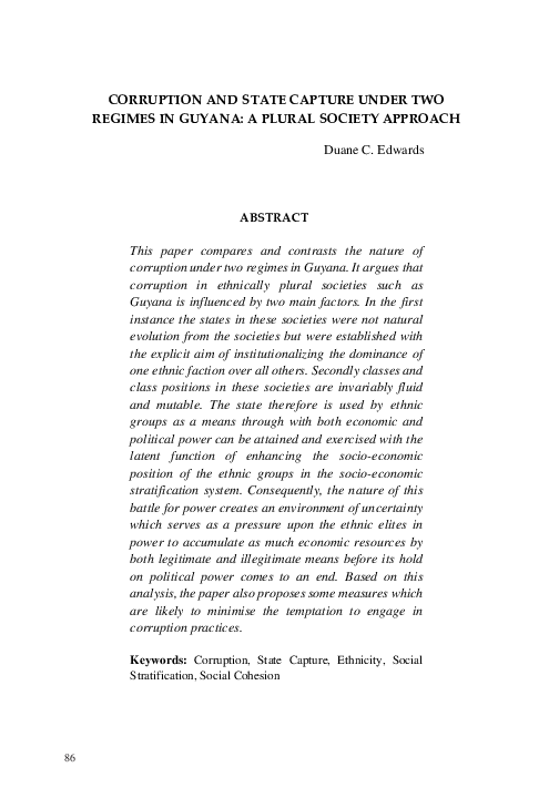 (PDF) Corruption and State Capture under two Regimes in Guyana