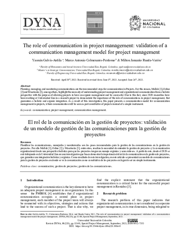 (PDF) The role of communication in project management: validation of a ...