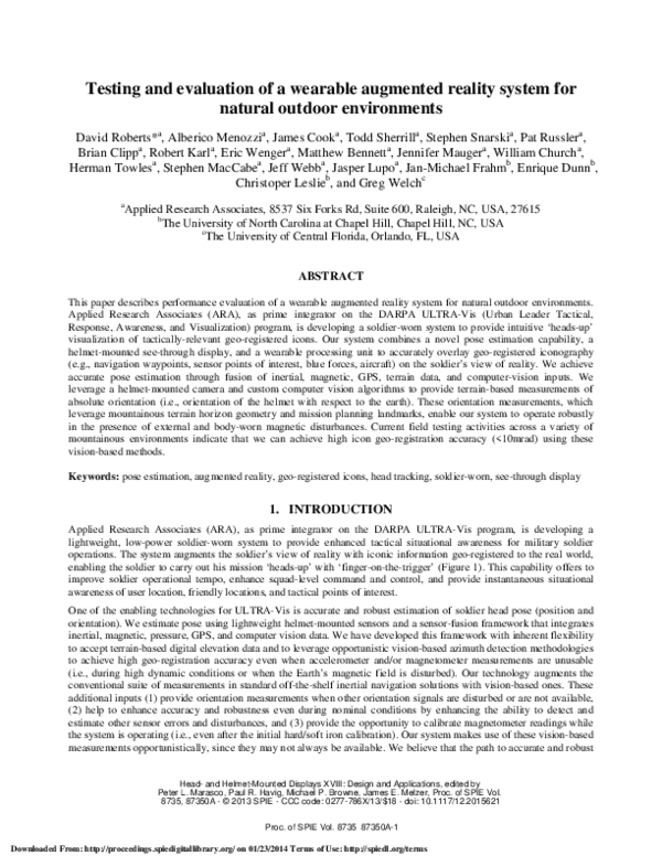 (PDF) Testing and evaluation of a wearable augmented reality system for ...