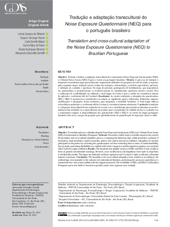 (PDF) Tradução e adaptação transcultural do Noise Exposure ...