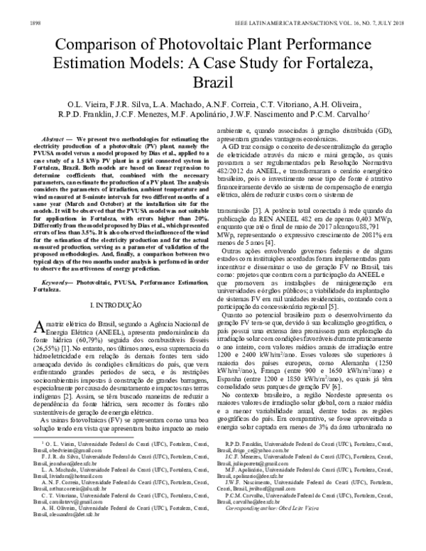 (PDF) Comparison of Photovoltaic Plant Performance Estimation Models: A ...