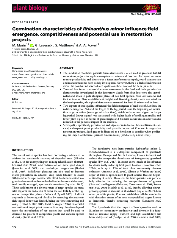 (PDF) Germination characteristics of Rhinanthus minor influence field ...