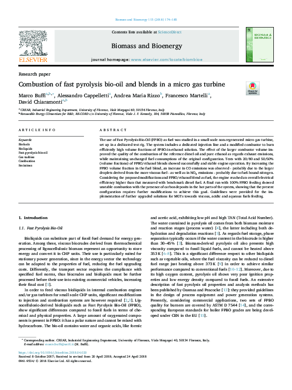 (PDF) Combustion of fast pyrolysis bio-oil and blends in a micro gas ...