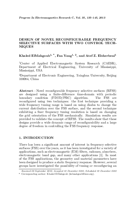 (PDF) Design of Novel Reconfigurable Frequency Selective Surfaces with ...