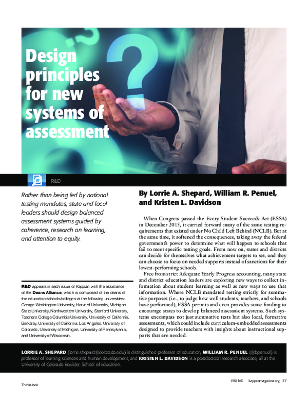 (PDF) Design Principles for New Systems of Assessment: Rather Than ...
