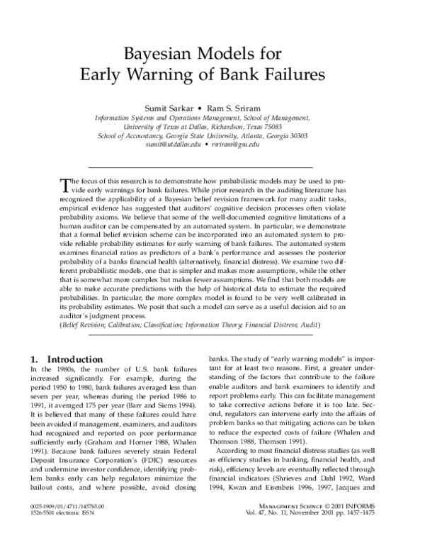 (PDF) Bayesian Models for Early Warning of Bank Failures