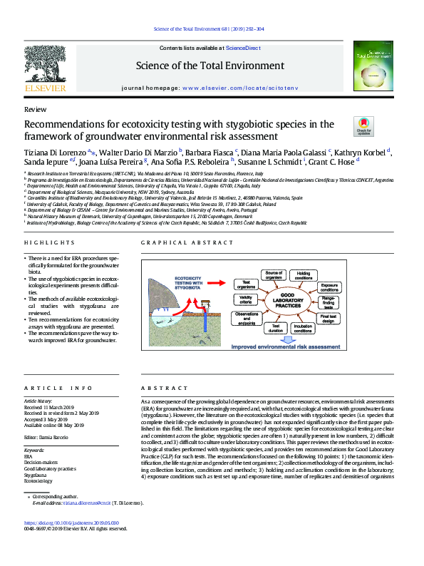 (PDF) Recommendations for ecotoxicity testing with stygobiotic species ...