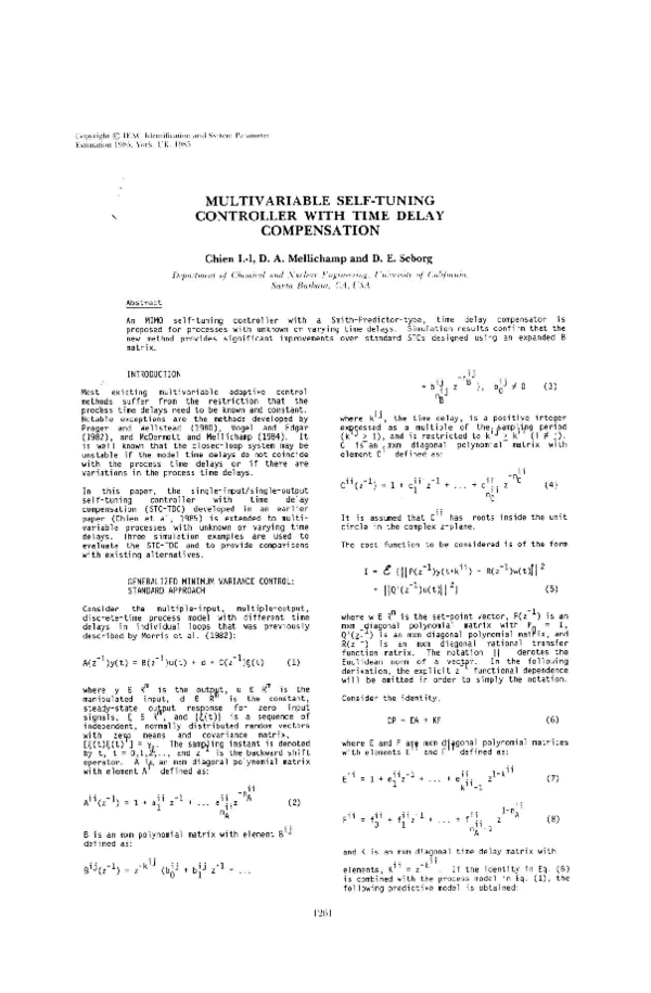 (PDF) Multivariable Self-Tuning Controller with Time Delay Compensation