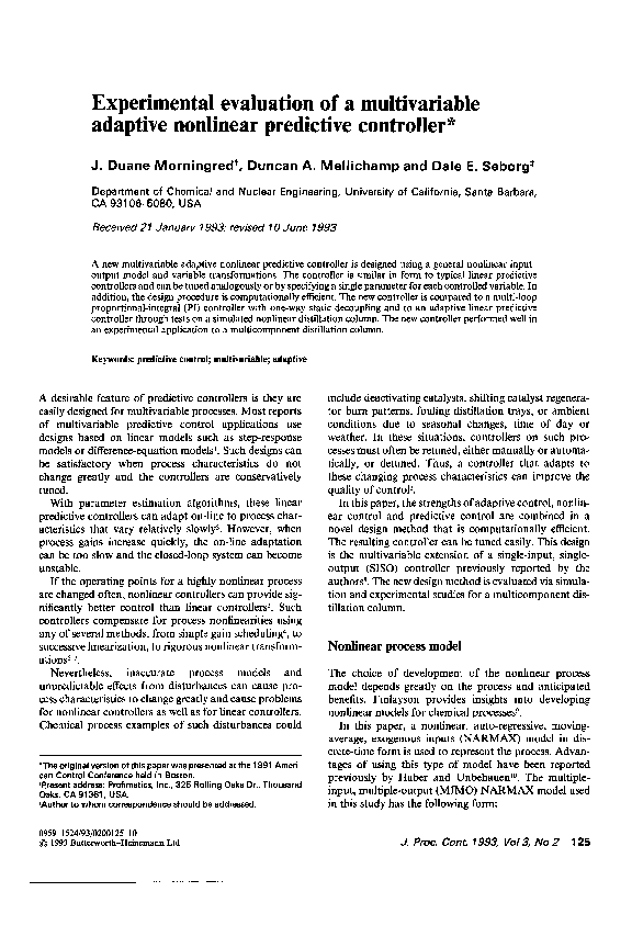 (PDF) Experimental evaluation of a multivariable adaptive nonlinear ...