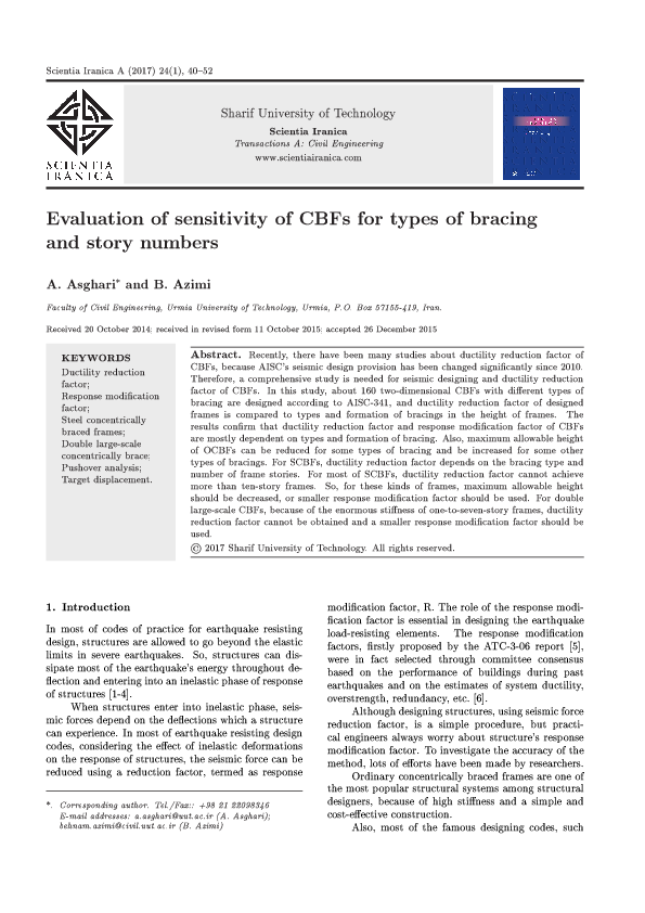 (PDF) Evaluation of sensitivity of CBFs for types of bracing and story ...