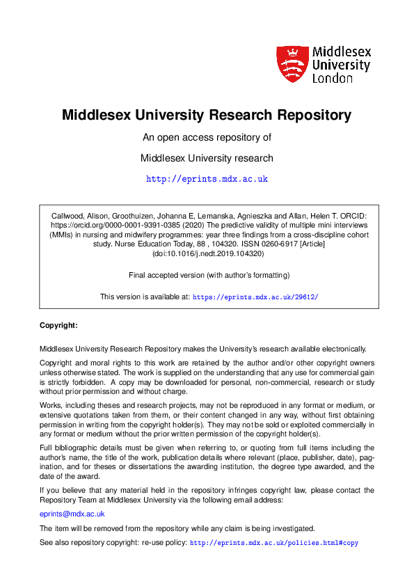 (PDF) The predictive validity of Multiple Mini Interviews (MMIs) in ...