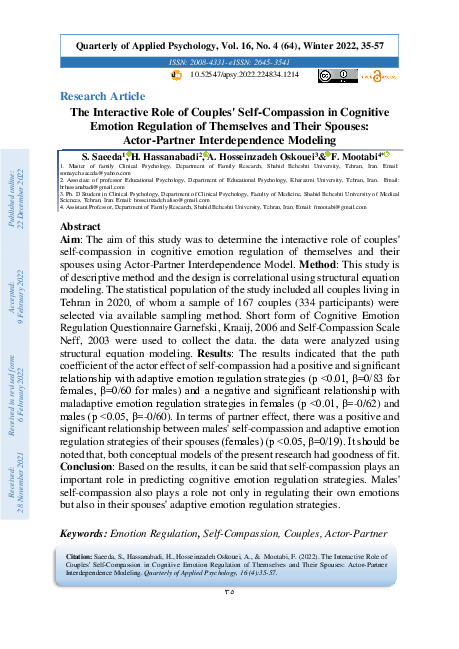 (PDF) The Interactive Role of Couples' Self-Compassion in Cognitive ...