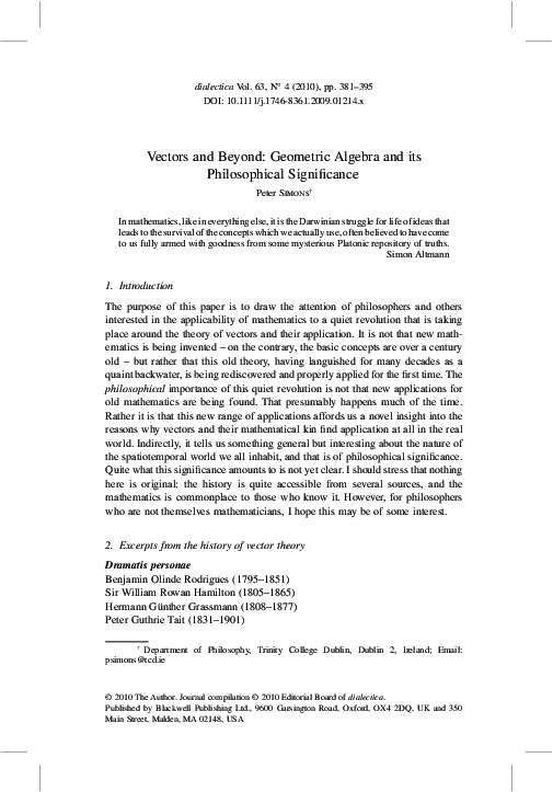 PDF) Vectors and Beyond: Geometric Algebra and its