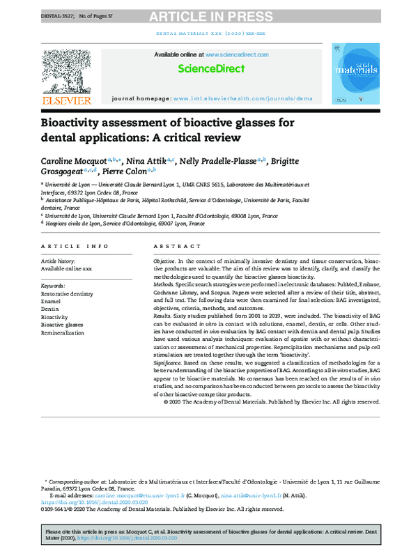 (PDF) Bioactivity assessment of bioactive glasses for dental ...