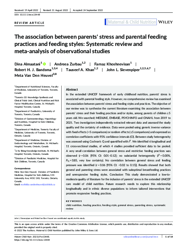 (PDF) The association between parents' stress and parental feeding ...