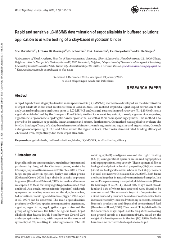 (PDF) Rapid and sensitive LC-MS/MS determination of ergot alkaloids in ...