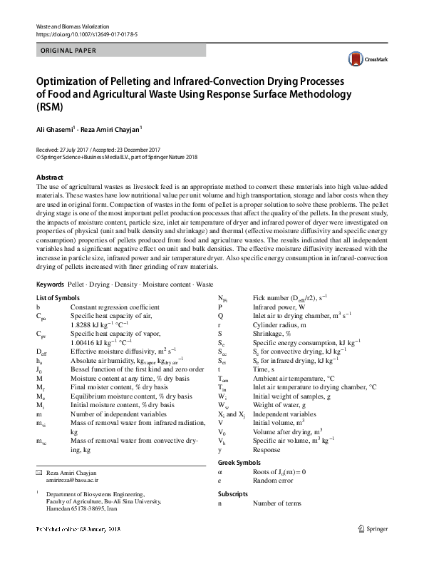(PDF) Optimization of Pelleting and Infrared-Convection Drying ...