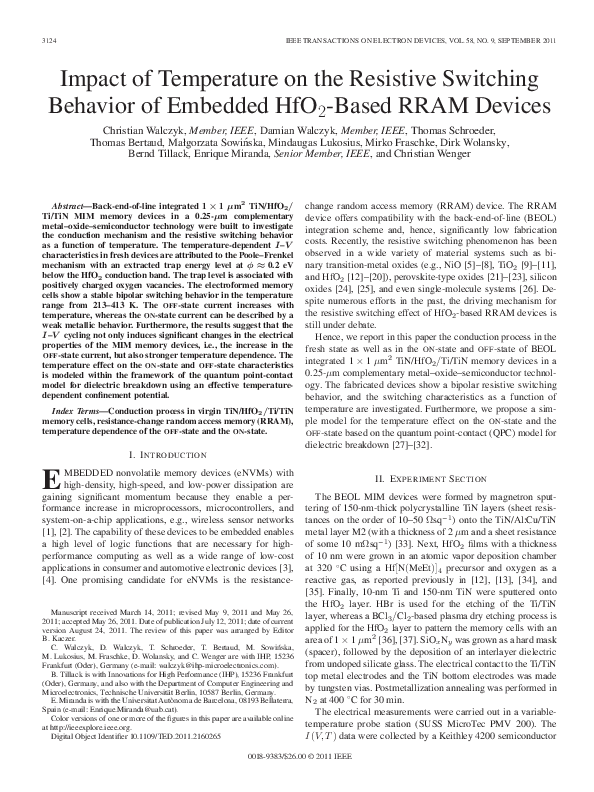 (PDF) Impact of Temperature on the Resistive Switching Behavior of ...