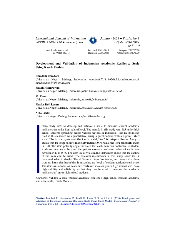(PDF) Development and Validation of Indonesian Academic Resilience ...