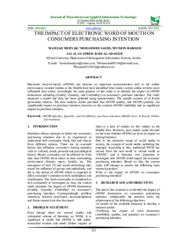 (PDF) THE IMPACT OF ELECTRONIC WORD OF MOUTH ON CONSUMERS PURCHASING ...