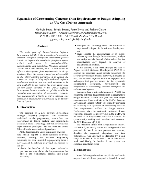 (PDF) Separation of crosscutting concerns from requirements to design ...