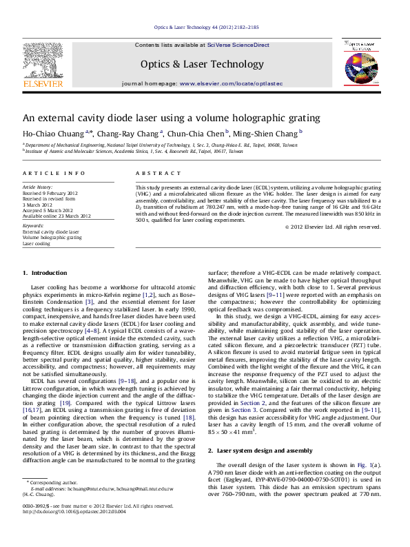 (PDF) An external cavity diode laser using a volume holographic grating