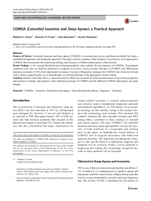 (PDF) COMISA (Comorbid Insomnia and Sleep Apnea): a Practical Approach