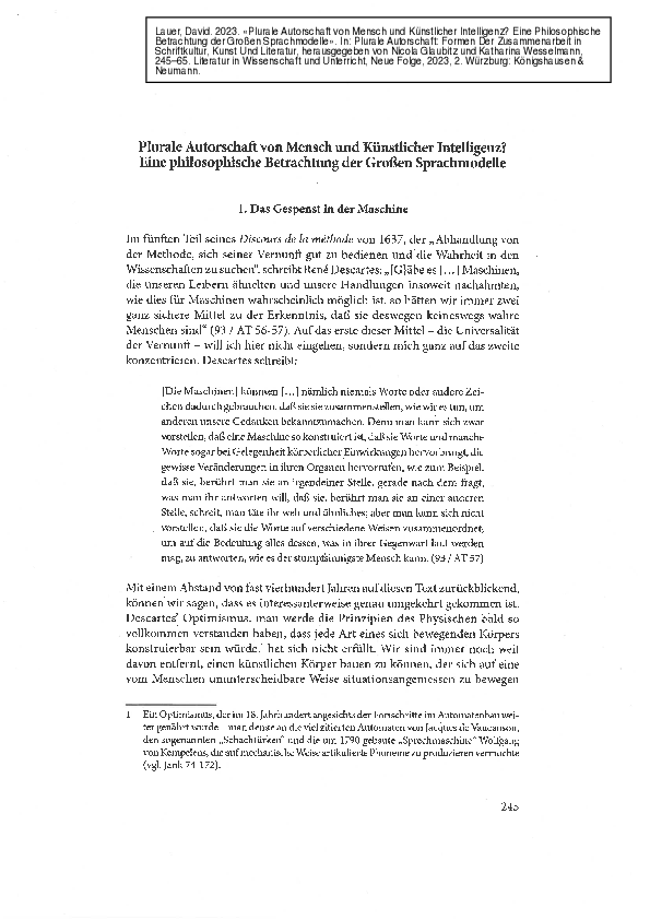 PDF) Plurale Autorschaft von Mensch und Knstlicher Intelligenz? Eine  philosophische Betrachtung der Groen Sprachmodelle
