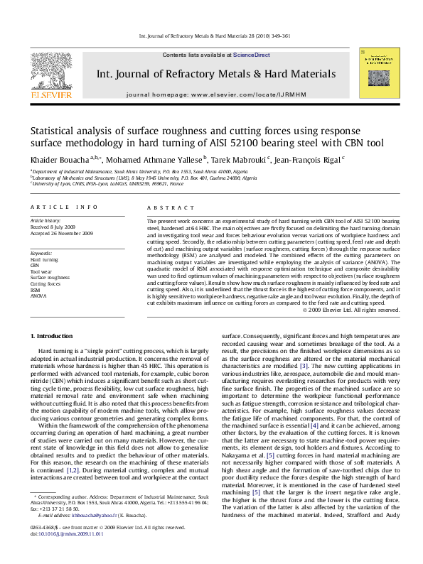 (PDF) Statistical analysis of surface roughness and cutting forces ...