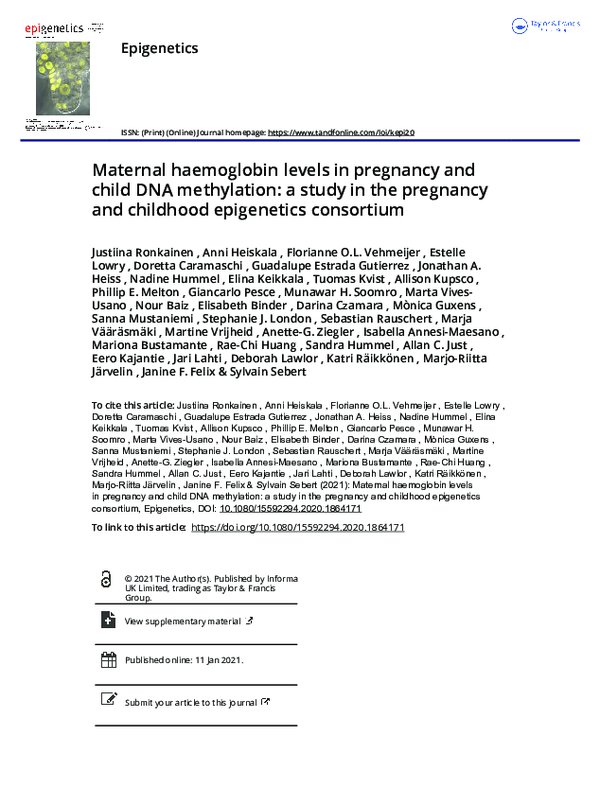 (PDF) Maternal haemoglobin levels in pregnancy and child DNA ...