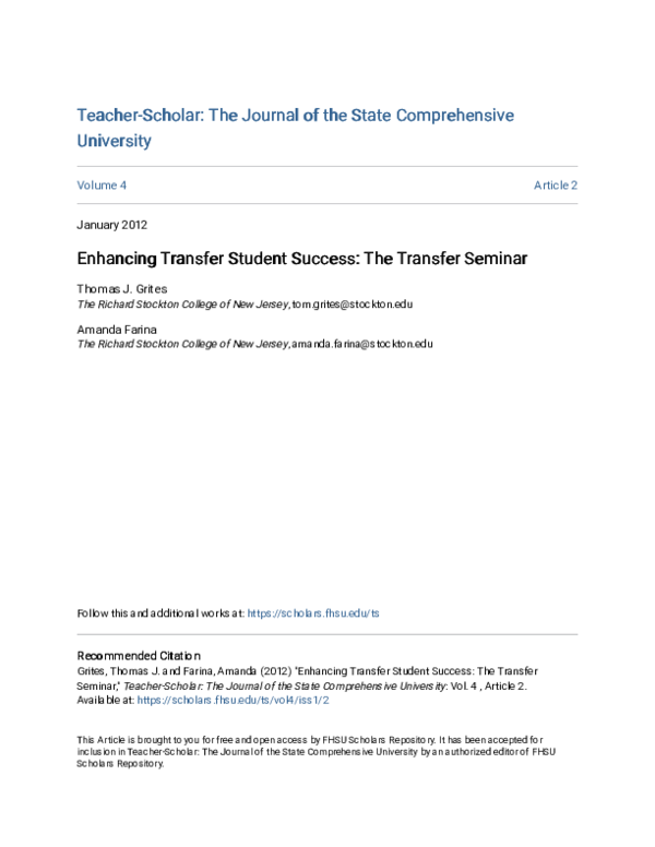 (PDF) Enhancing Transfer Student Success: The Transfer Seminar