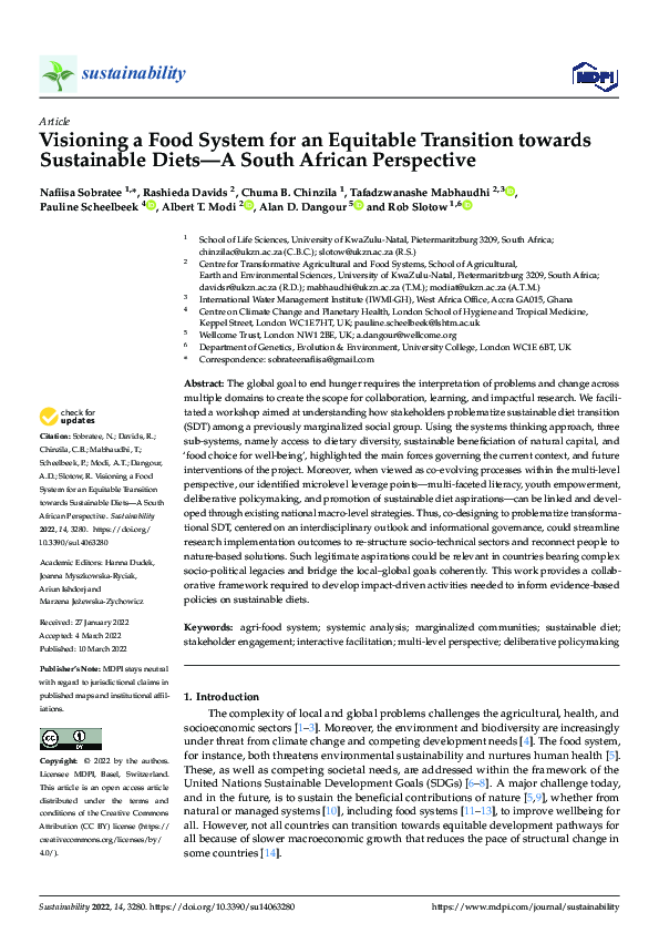 (PDF) Visioning a Food System for an Equitable Transition towards ...