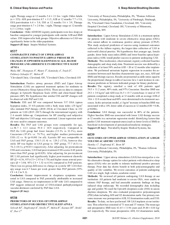 0538 Predictors of Success of Upper Airway Stimulation for Obstructive Sleep Apnea