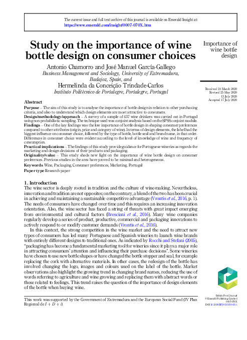 (PDF) Study on the importance of wine bottle design on consumer choices