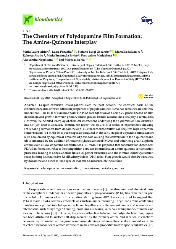 (PDF) The Chemistry of Polydopamine Film Formation: The Amine-Quinone ...