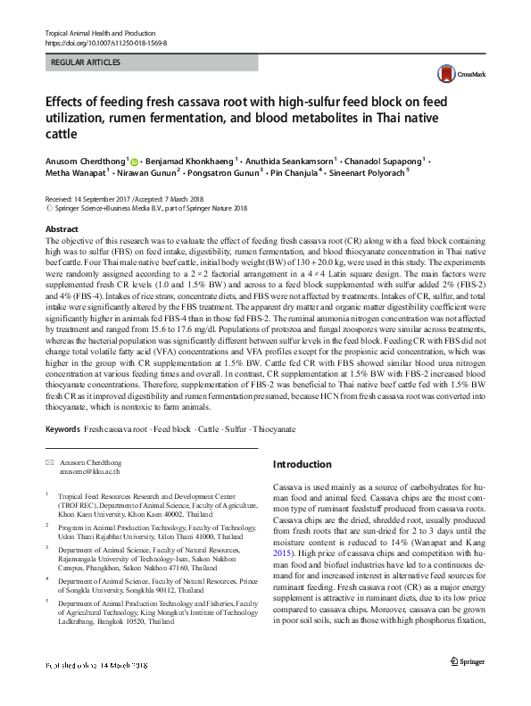 (PDF) Effects of feeding fresh cassava root with high-sulfur feed block ...