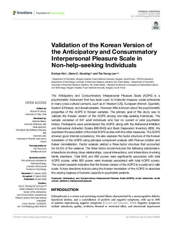 (PDF) Validation of the Korean Version of the Anticipatory and ...