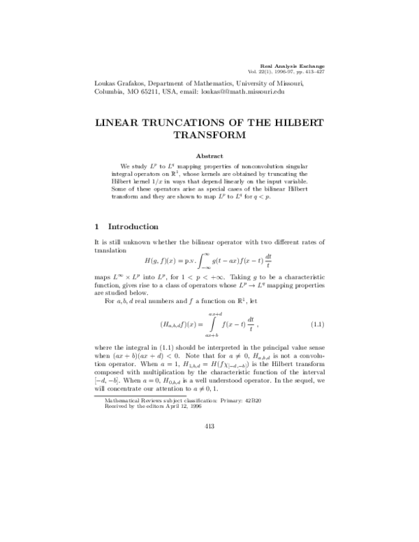 (PDF) Linear Truncations of the Hilbert Transform