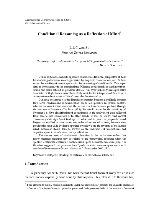 (PDF) Conditional Reasoning as a Reflection of Mind