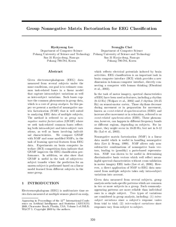(PDF) Group nonnegative matrix factorization for EEG classification